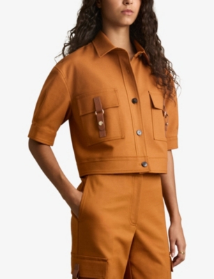 Reiss Rust Button-through Cropped Cargo Top In Rust