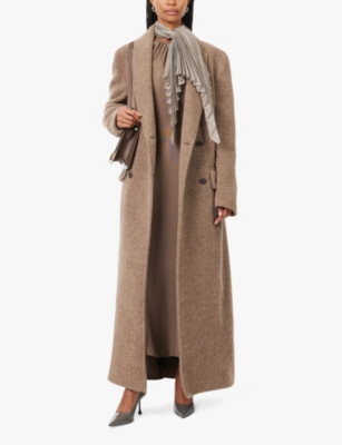 Shop Giorgio Armani Womens  Double-breasted Wool-blend Maxi Coat In Rain Drum