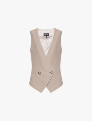 Giorgio Armani Womens  Asymmetric V-neck Silk Waistcoat In Moon Rock