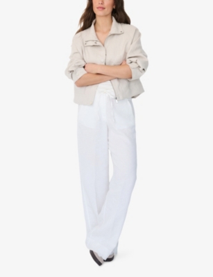 The White Company S High-collar Patch-pocket Cropped Linen Jacket Alabaster In Gray