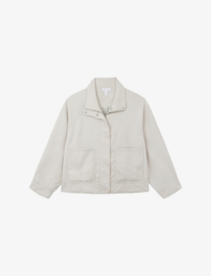 The White Company S High-collar Patch-pocket Cropped Linen Jacket Alabaster In Gray