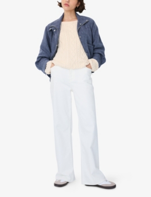 The White Company S Indigo High-collar Patch-pocket Cropped Linen Jacket