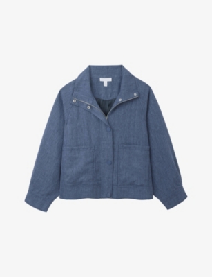 The White Company S Indigo High-collar Patch-pocket Cropped Linen Jacket