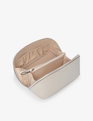 The White Company Saffiano Mini Fold Out Leather Make-up Case Almond In Brown