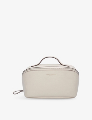 The White Company Saffiano Mini Fold Out Leather Make-up Case Almond In Brown