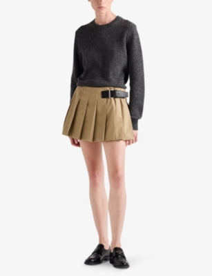 Prada Twill Miniskirt With Leather Belt In Neutral