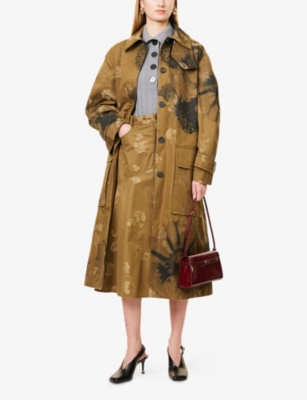 ERDEM: Floral-Graphic Single-Breasted Cotton Trench Coat