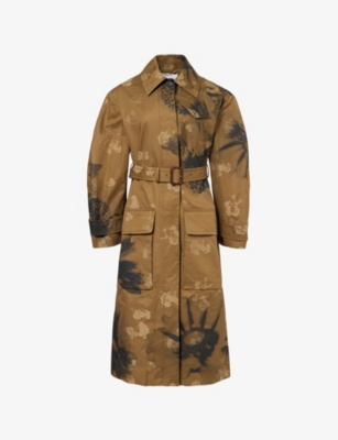 ERDEM: Floral-Graphic Single-Breasted Cotton Trench Coat