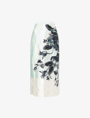 ERDEM: Graphic-Print Mid-Rise Satin Midi Skirt