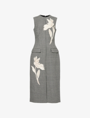 ERDEM: Houndstooth-Pattern Embroidered Wool Midi Dress