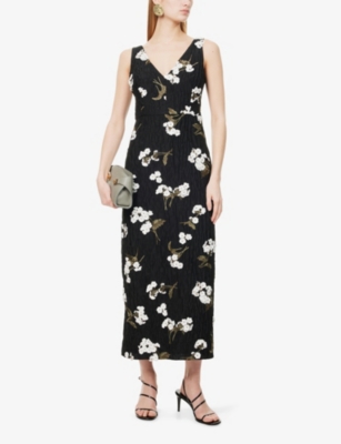 ERDEM WOMENS ERDEM EMBELLISHED PLUNGE-V-NECK WOOL-BLEND MIDI DRESS 