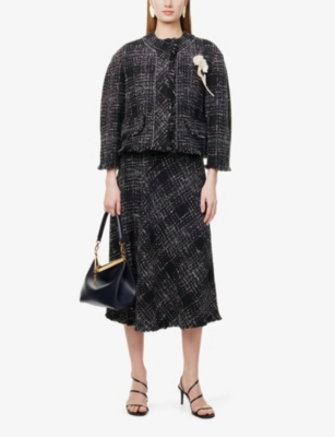 ERDEM WOMENS BLACK CROPPED TWEED RELAXED-FIT COTTON-BLEND JACKET 