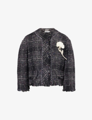Shop Erdem Womens Black Cropped Tweed Relaxed-fit Cotton-blend Jacket