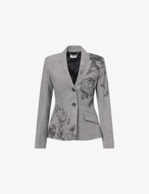ERDEM: Floral-Print Fitted Woven Blazer