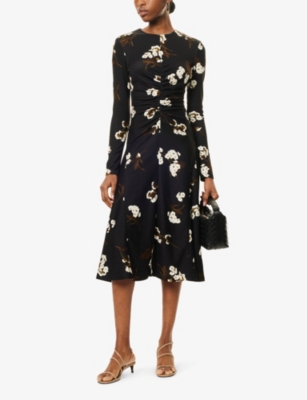 ERDEM: Floral-Pattern Draped Stretch-Jersey Midi Dress
