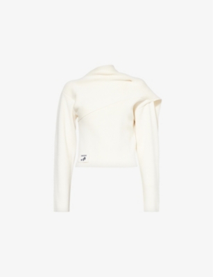 Shop Erdem Womens Ecru Drape Cotton And Wool-blend Jumper Xs