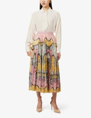 Shop Mary Katrantzou Womens  Pleated Graphic-print Woven Midi Skirt In Rocaille Lace Rose Print