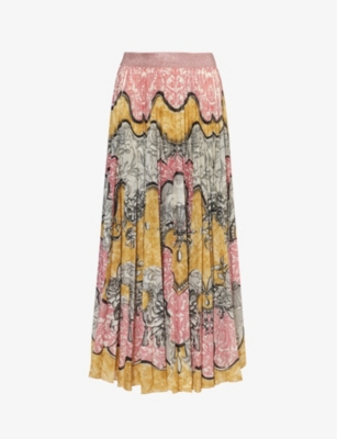 Shop Mary Katrantzou Womens  Pleated Graphic-print Woven Midi Skirt In Rocaille Lace Rose Print