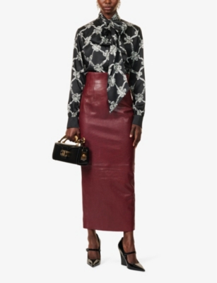 MARY KATRANTZOU WOMENS PLEXUS JET PRINT INES NECK-TIE PRINTED SATIN BLOUSE 