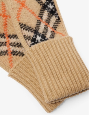 Burberry Womens Check-print Cashmere-blend Gloves Sand In Sand