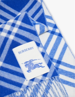 Burberry Womens Knight Rectangular-shape Check-pattern Cashmere Scarf In Knight