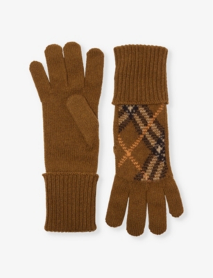 BURBERRY: Check-print cashmere-blend gloves