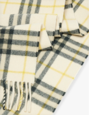 BURBERRY: Check-print fringed cashmere scarf