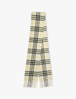 BURBERRY: Check-print fringed cashmere scarf