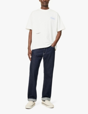 The Couture Club Mens Off White Script Multi Graphic Members Only Relaxed-fit Cotton-jersey T-shirt In Off White