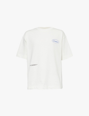 The Couture Club Mens Off White Script Multi Graphic Members Only Relaxed-fit Cotton-jersey T-shirt In Off White