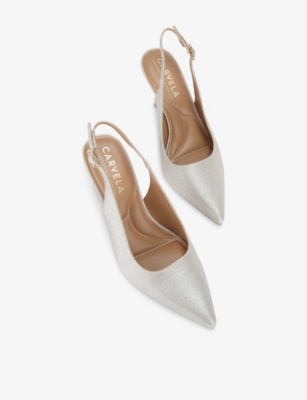 CARVELA WOMENS CHAMPAGNE CORLETTA IRIDESCENT SLING-BACK WOVEN COURT HEELS EUR 38/5 UK 