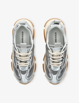 Steve Madden Ilver Kids' Jpossession Mesh And Faux-leather Low-top Trainers Eur 34 / 2 Uk In Silver