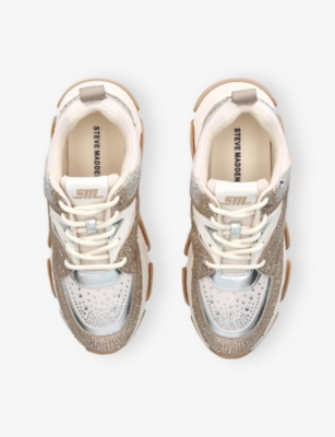 Steve Madden S Beige Comb Kids' Jprivy Embellished Low-top Mixed-material Trainers Eur 31 / 12.5 Uk In Beige Comb