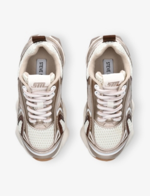 Steve Madden Bronze Com Kids' Jspeedster Panelled Metallic Low-top Woven Trainers Eur 34 / 2 Uk In Bronze Com