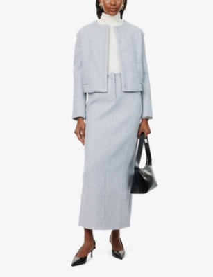 Pretty Lavish Womens Grey Rudy Boxy-fit Cropped Felted Jacket In Grey