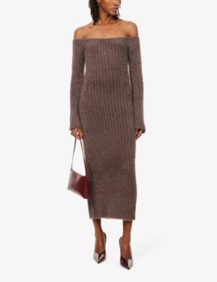 PRETTY LAVISH: Alora fluffy-texture knitted maxi dress