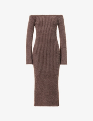 PRETTY LAVISH: Alora fluffy-texture knitted maxi dress