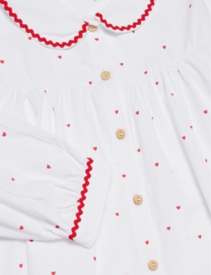 SLEEPY DOE WHITE WITH RED HEARTS HEART-PRINT CONTRAST-TRIM COTTON-POPLIN PYJAMA SET 