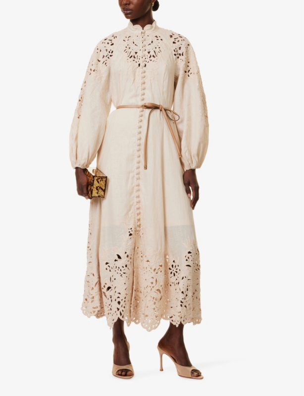 Wylie Embroidered Billow linen midi dress