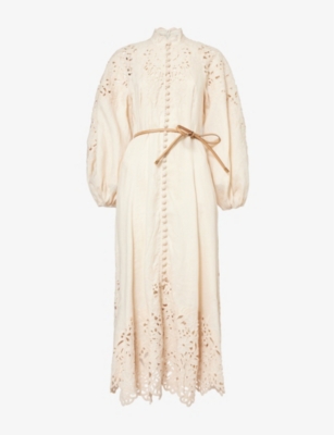 ZIMMERMANN - Wylie Embroidered Billow linen midi dress | Selfridges.com
