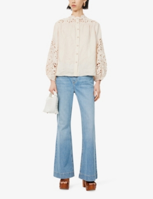 Zimmermann Womens  Wylie Embroidered Linen Blouse In Cream