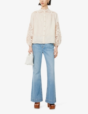 Shop Zimmermann Womens Cream Wylie Embroidered Linen Blouse