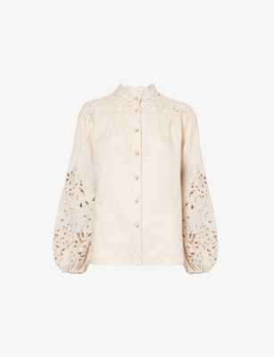 Zimmermann Womens  Wylie Embroidered Linen Blouse In Cream