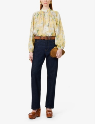 Acacia balloon-sleeves ramie blouse