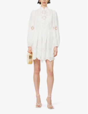 Zimmermann Acacia Broderie Mini Dress Ivory In Ivory