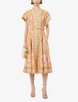 Shop Zimmermann Womens Pink Multi Acacia Sleeveless Linen Midi Dress Xl