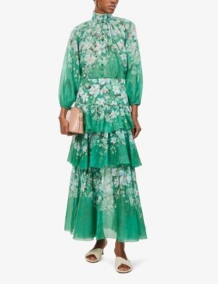 Everley floral-pattern balloon-sleeve ramie blouse