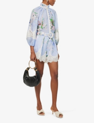 Everley lace-trim floral-pattern ramie blouse