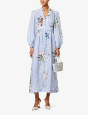 Zimmermann Everley Midi Light Blue Multicolor Dress In Light Blue Floral