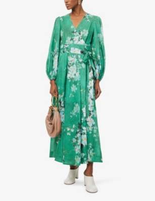 ZIMMERMANN: Everley floral-pattern wrap-front cotton midi dress
